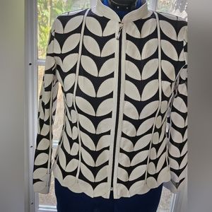 Lamb Leather Jacket Leaf Appliques Size Large
